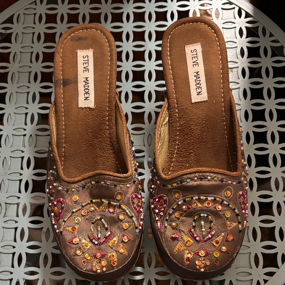 Steve Madden Beaded Tan Mules